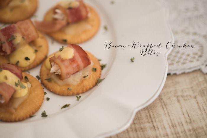 A delicious appetizer perfect for the big game! Yummy bacon-wrapped chicken bites!